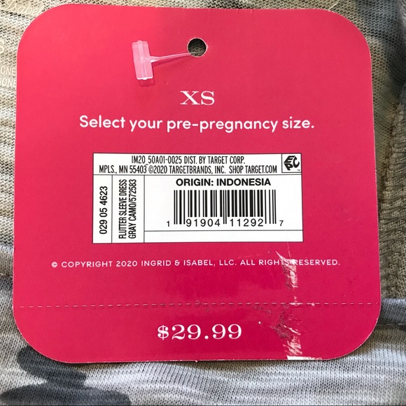 NEW Isabel Maternity Gray Camo Flutter Short Sleeve Midi Dress XS - Picture 6 of 8